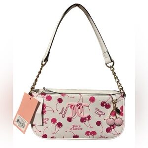 Juicy Couture White and Pink Cherry Print Shoulder Bag